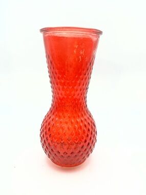 Textured Red Glass Vase - Decorative Home Accent